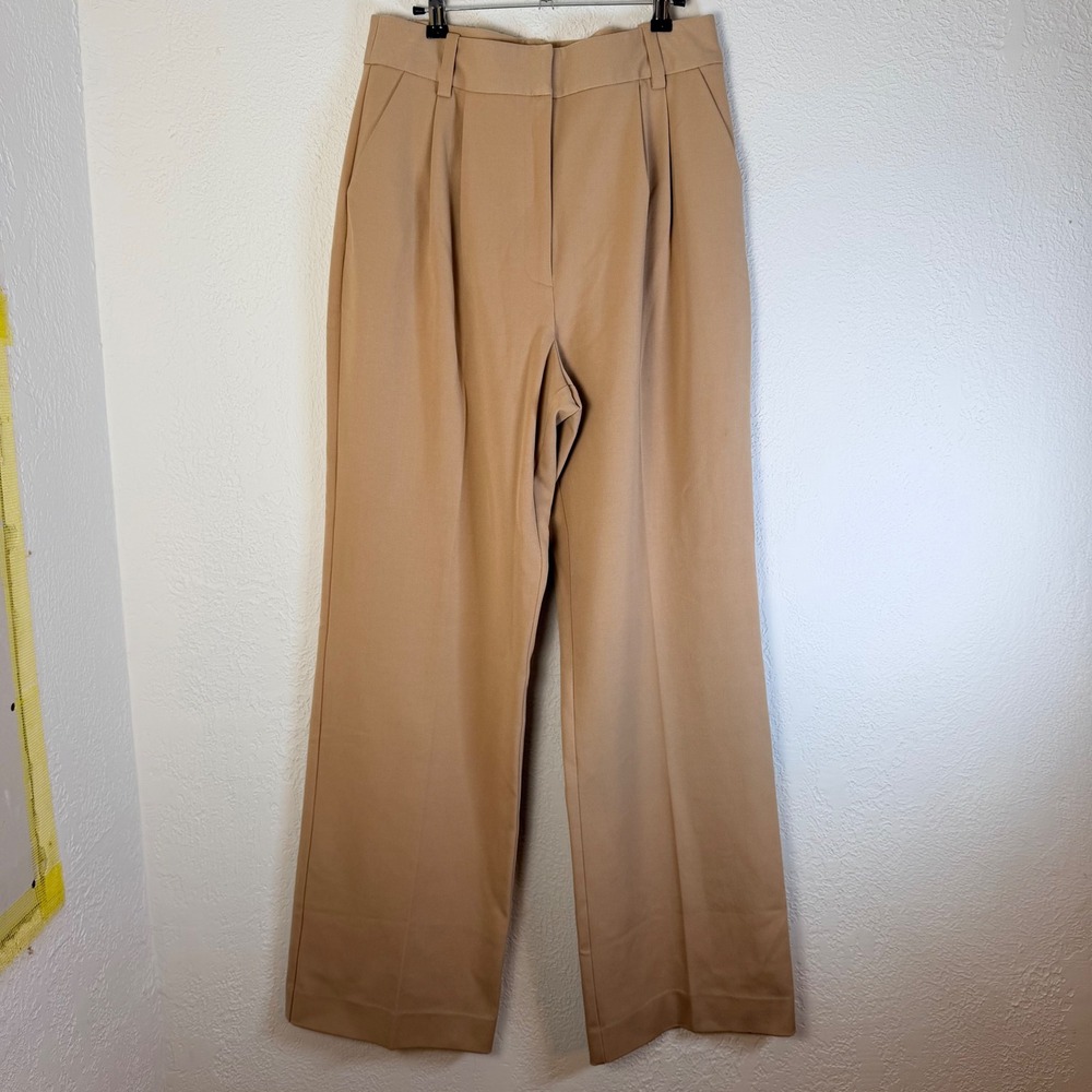 NEW $218 Favorite Daughter Womens 12 Beige Pleated Wide Leg High Rise Trousers